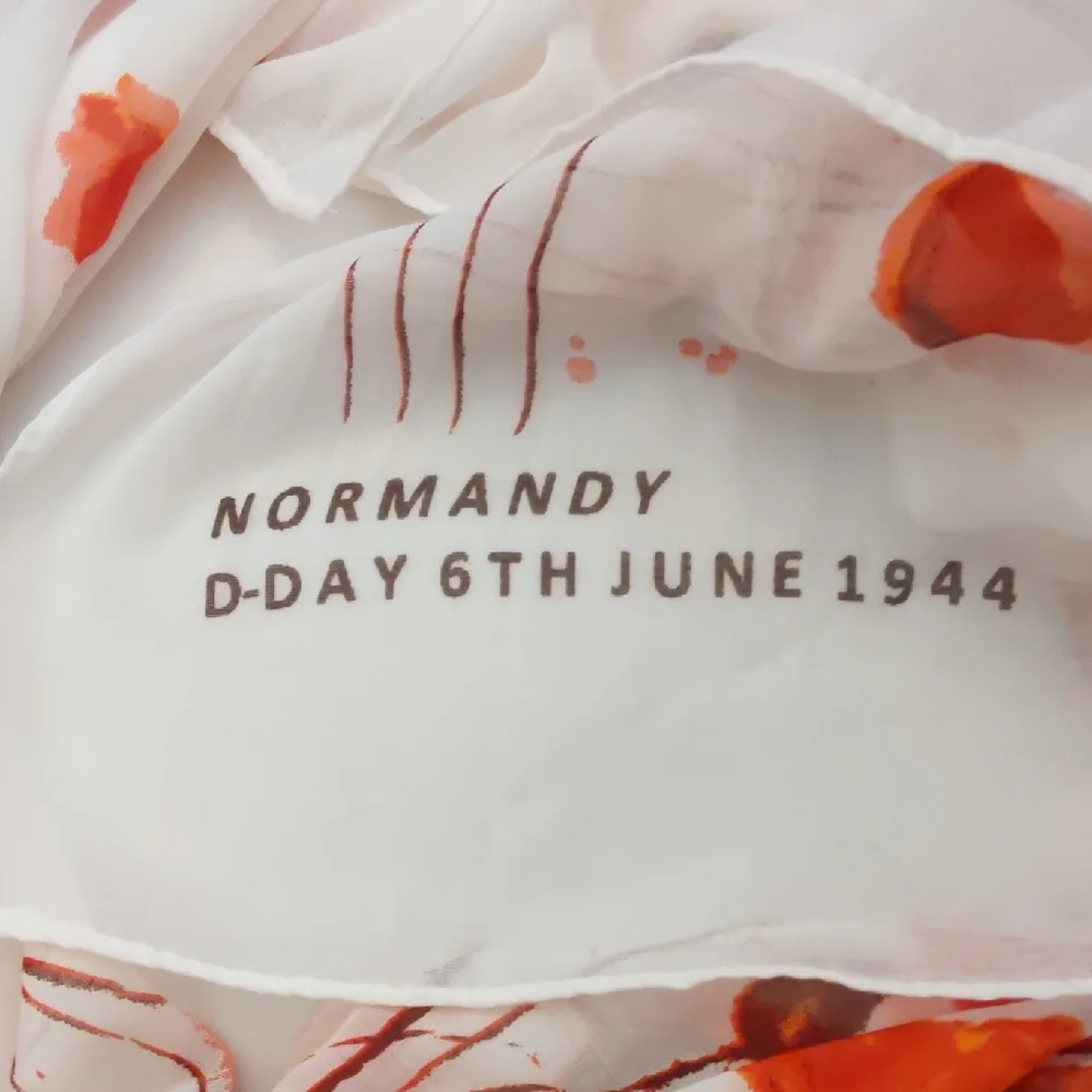 Normandy D-Day June 6th 1944, landing beaches Floral White and Orange Scarf